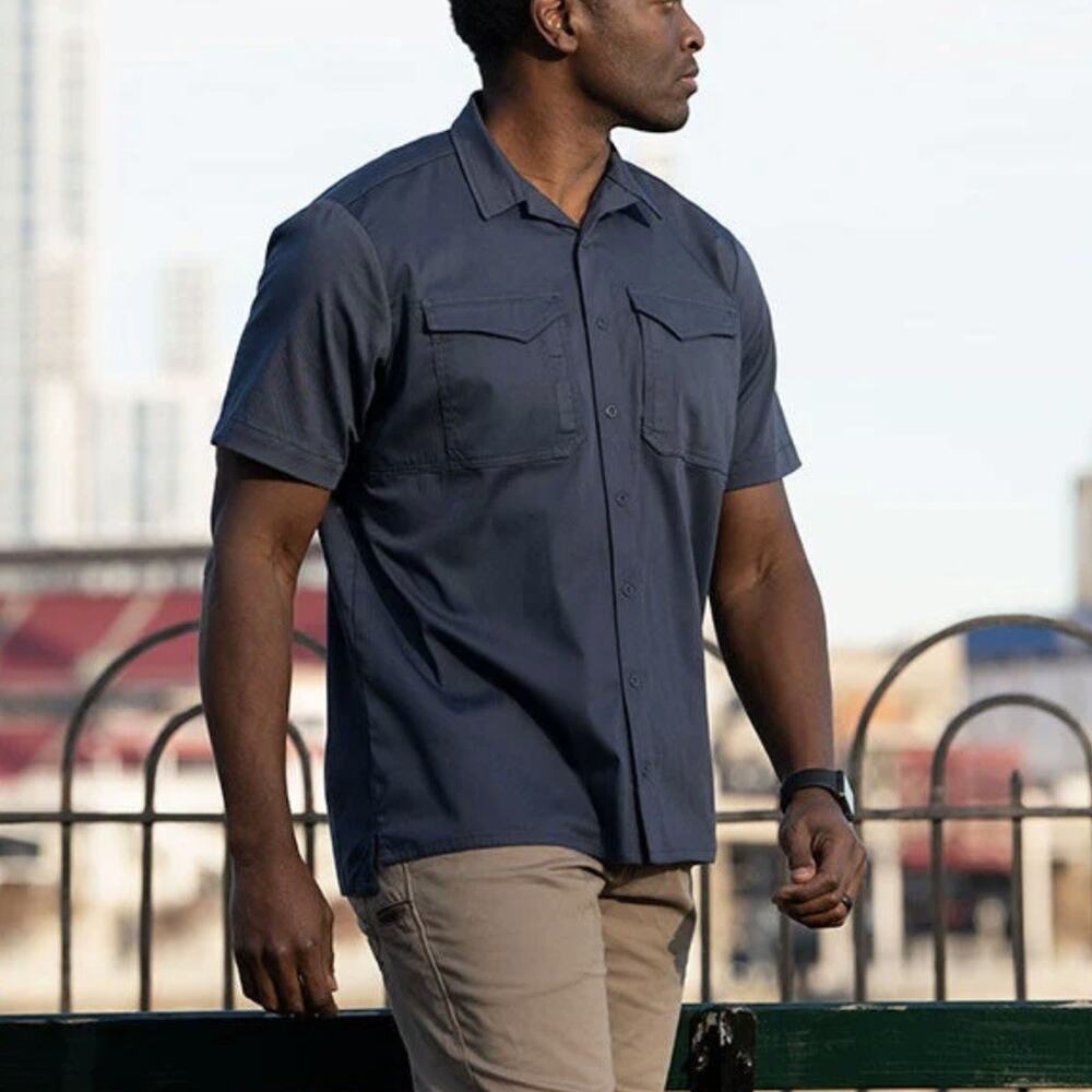 Vertx Machine Head Short Sleeve Shirt Navy Blue Snap Buttons Size Large